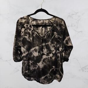 Express Gray White Sheer Top Extra Small